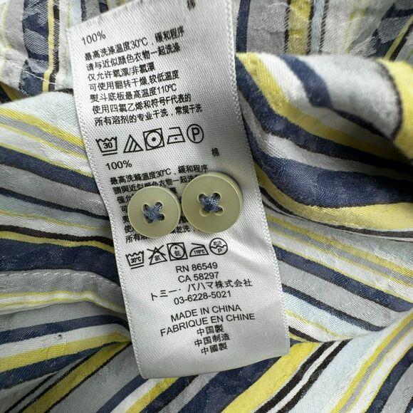 TOMMY BAHAMA | Men's XL Button Up Shirt White Blue Yellow Vertical Stripe Floral - Picture 11 of 11